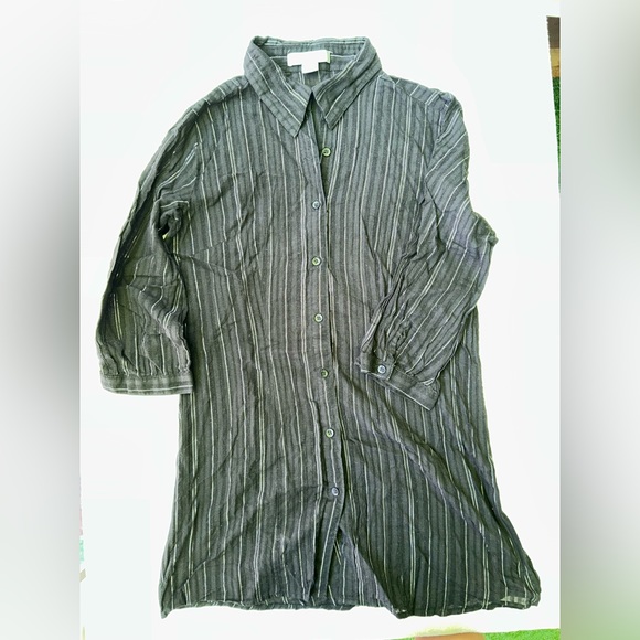 Beechers Brook | long black top blouse with silver lines | size S - Picture 2 of 9